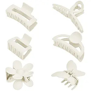 White Claw Clip, 6 Pack White Hair Clips for Thin Thick Hair Matte Non Slip Jaw Clips Flower Bana... | Amazon (US)