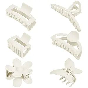 White Claw Clip, 6 Pack White Hair Clips for Thin Thick Hair Matte Non Slip Jaw Clips Flower Bana... | Amazon (US)