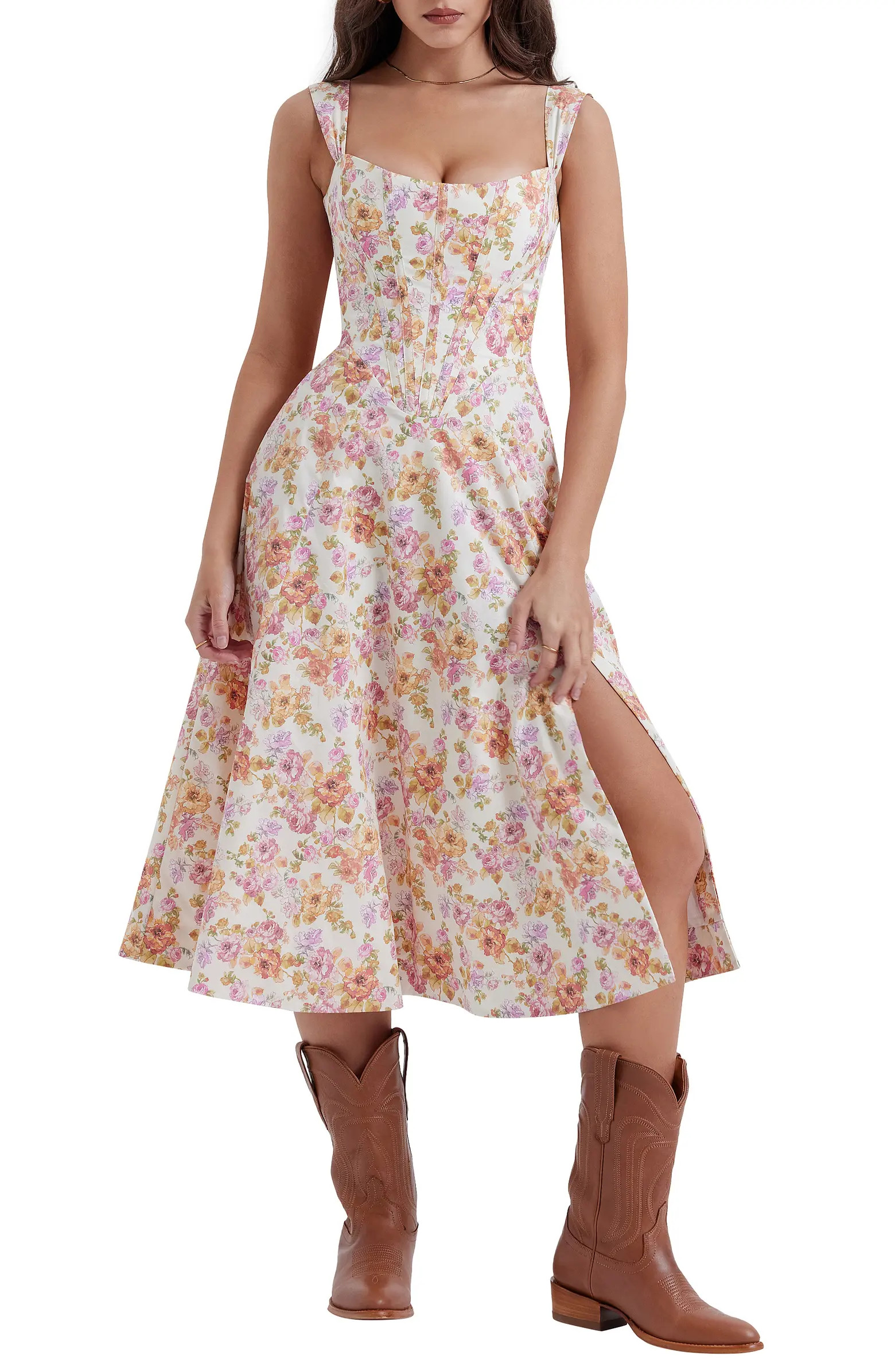 HOUSE OF CB Saira Floral Lace-Up Corset Cocktail Dress | Nordstrom | Nordstrom
