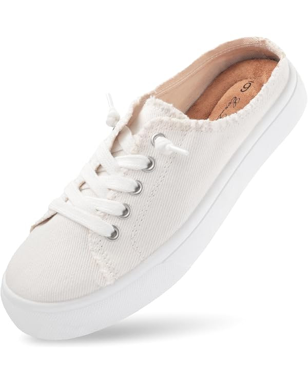 Women's Slip-On Shoes, Wide Canvas Mules, Backless Sneakers | Suede-covered memory foam insole, b... | Amazon (US)