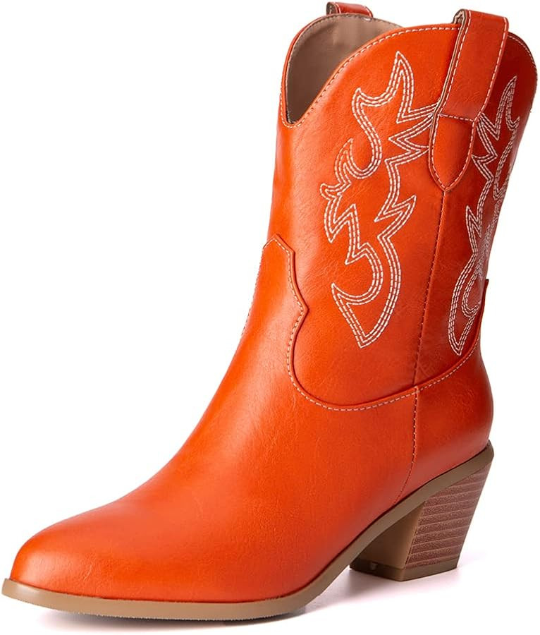 Classic White Cowgirl Boots for Women Pointed Toe Cowboy Boots | Amazon (US)