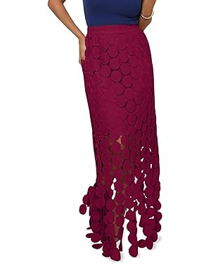 Cicy Bell Womens Hollow Out Maxi Skirts Summer High Waisted Boho Fringe Hem Long Skirt | Amazon (US)