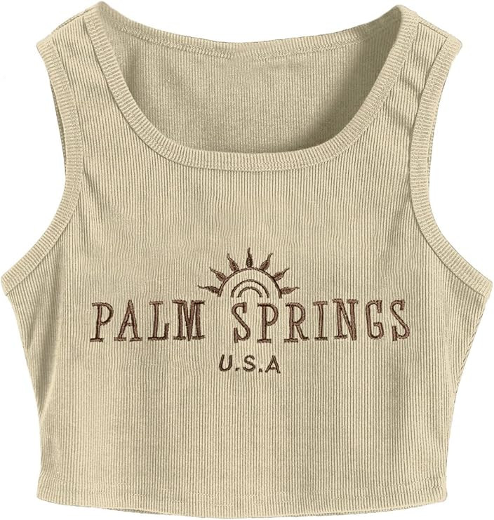 SweatyRocks Women's Summer Letter Graphic Print Round Neck Ribbed Knit Sleeveless Slim Crop Tank ... | Amazon (US)