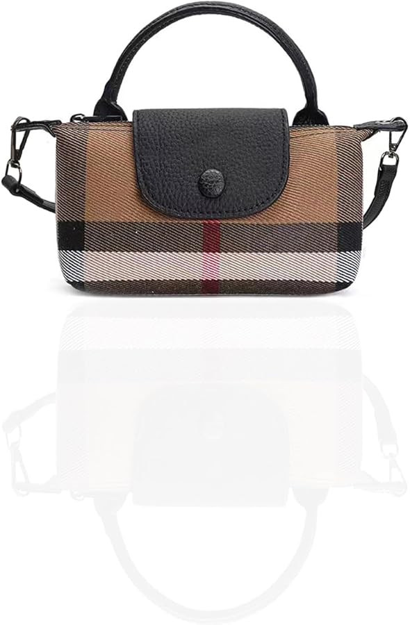 GRUMOTA Mini Plaid Canvas Handbag for Women PU Leather Top Handle Checked Bucket Hand Bag | Amazon (US)