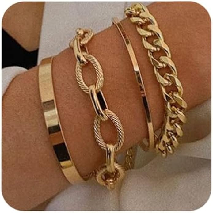 Octwine Fashion Cute Simple Boho Stackable Bracelet Set Gold Chunky Layered Link Bracelet Chain J... | Amazon (US)