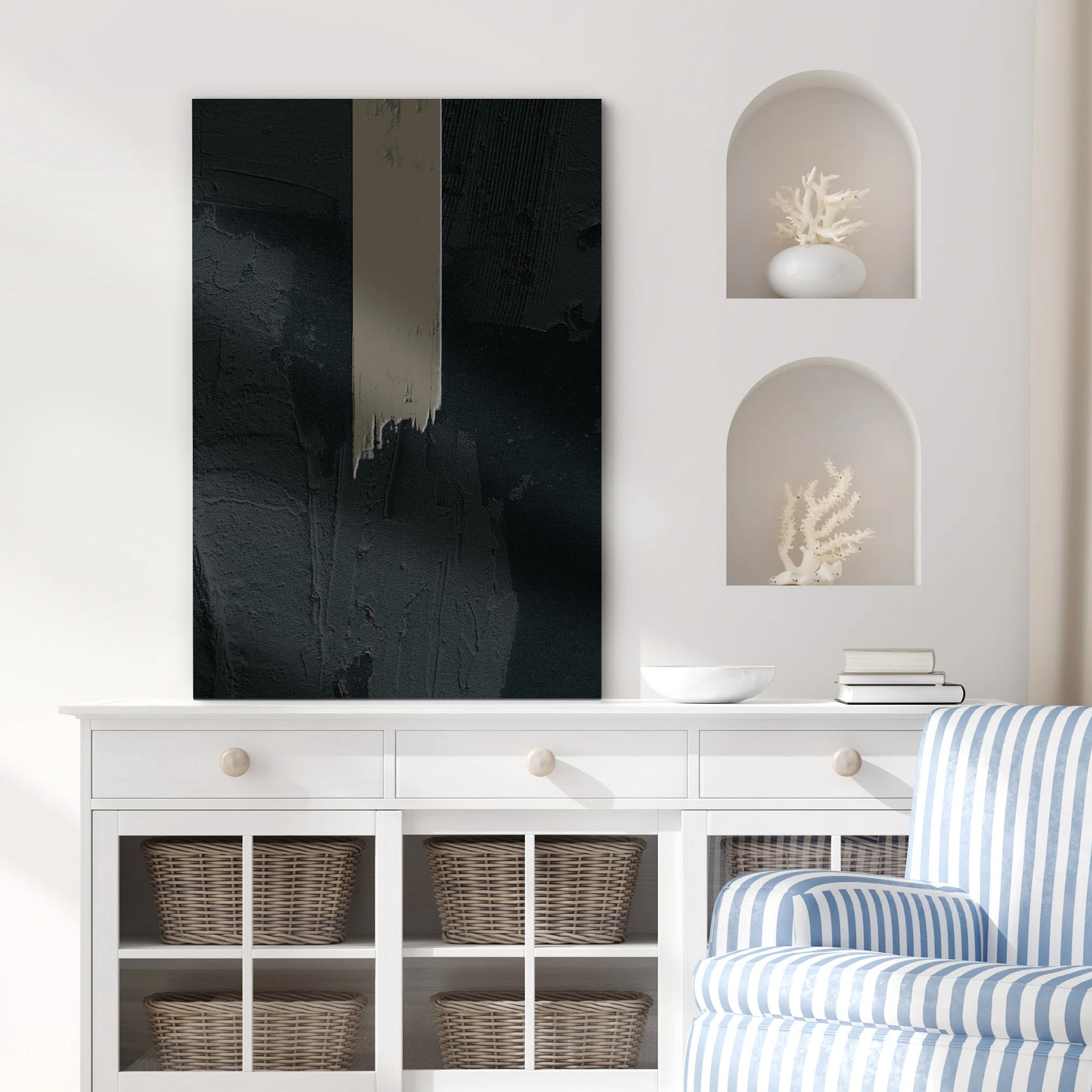 Minimal Landscape " Geometric Black Color Field Gray Stripe Abstract Shapes Minimalism Contempora... | Wayfair North America