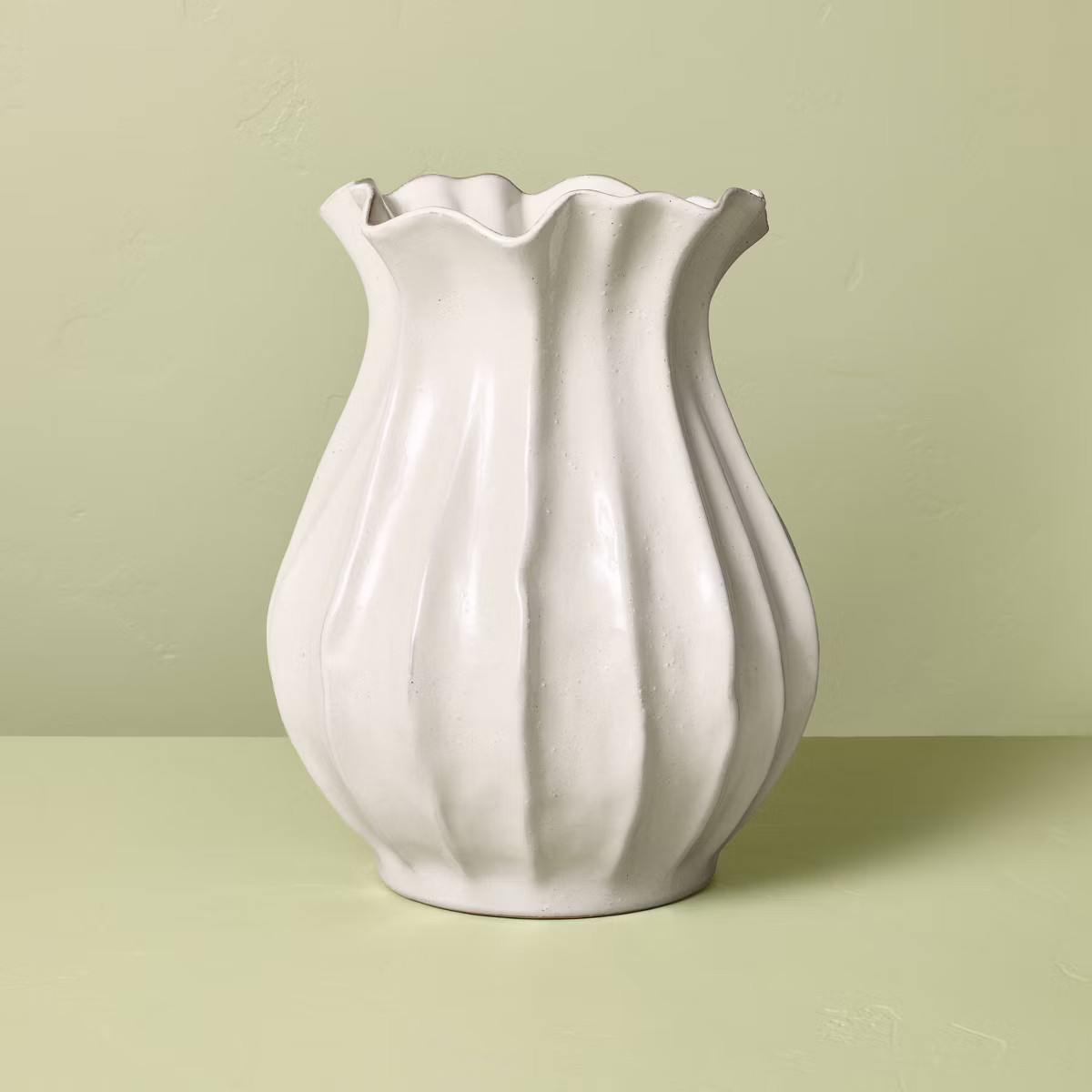 16" Pleated Ceramic Vase Sour Cream - Hearth & Hand™ with Magnolia | Target