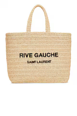Saint Laurent Supple Rive Gauche Tote Bag in Natural & Deep Marine | FWRD | FWRD 