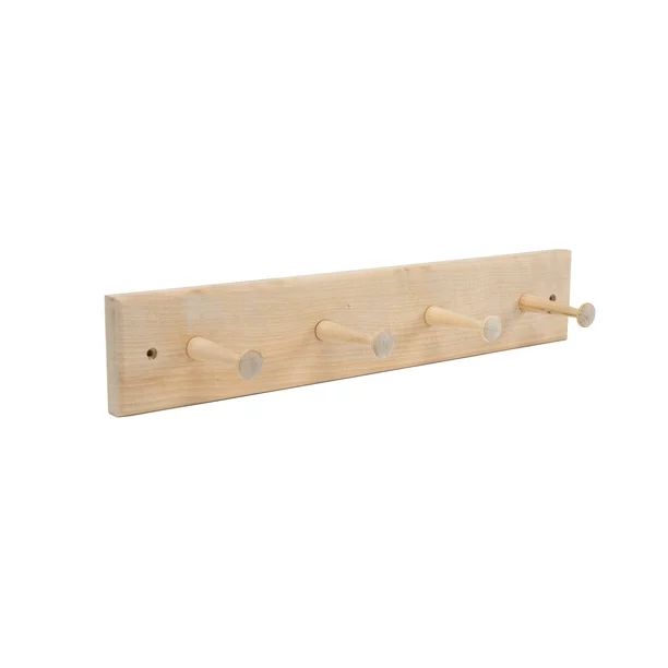 Mainstays 18 in. Wall Mounted Shaker Peg Rail, Unfinished Wood, 4 Hook Traditional Coat Rack | Walmart (US)
