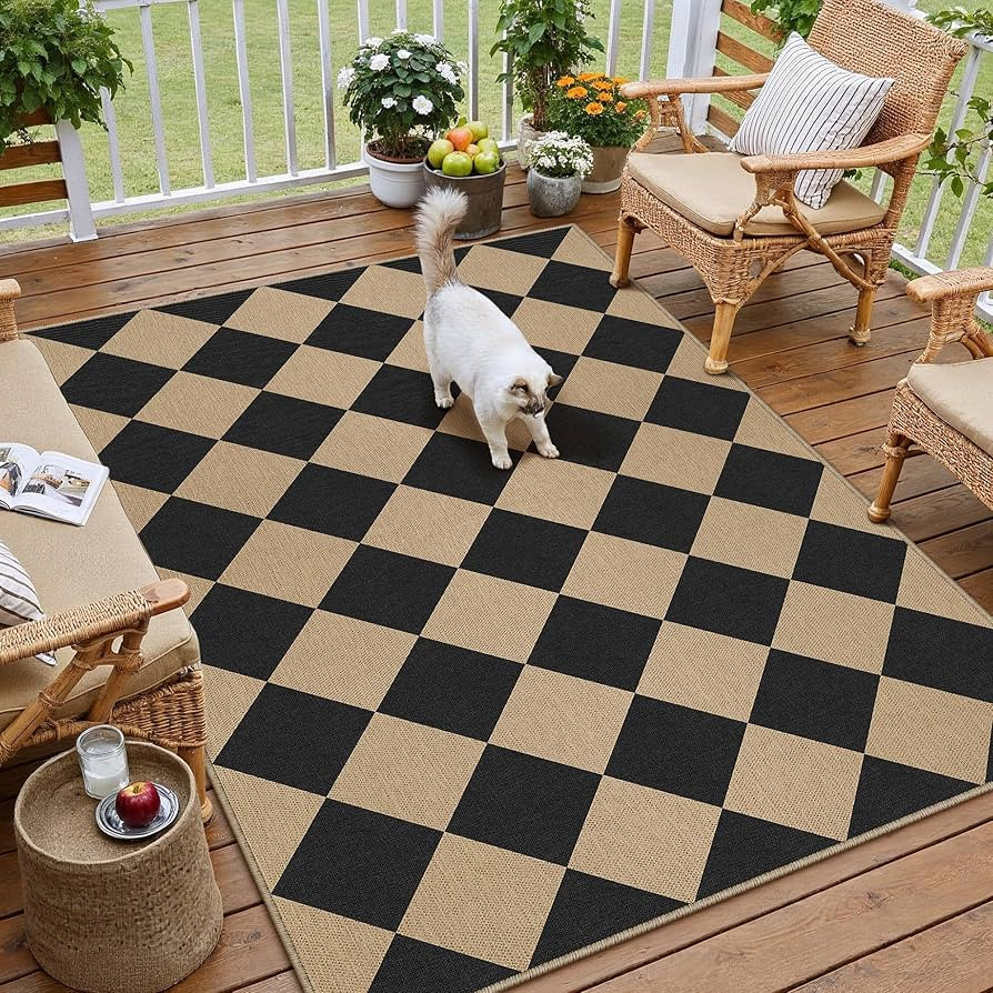 PureCozy 3x5 Checkered Easy Jute Outdoor Patio Rug Washable Area Rugs for Living Room Entryway Di... | Amazon (US)