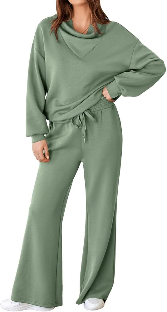 Aleumdr Women's 2 Piece Outfits Lounge Set Mock Neck Long Sleeve Sweatshirt With Wide Leg Pants S... | Amazon (US)