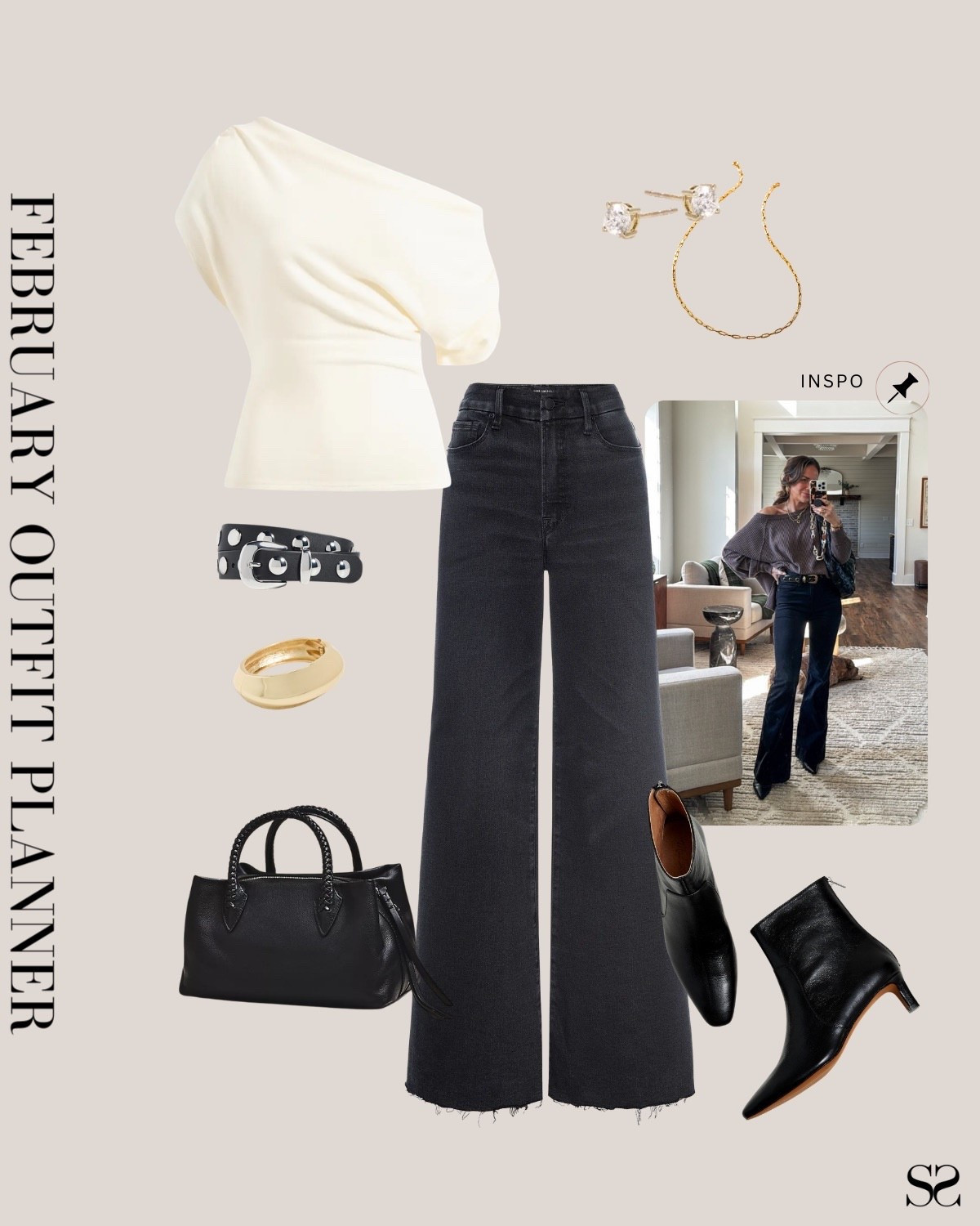 Monthly outfit planner FEBRUARY: Winter outfits | wide leg palazzo jean, off shoulder top, ankle boot, date night outfit 

#classicstyle #LTKstyletip #winteroutfit #springoutfit #transitionaloutfit

Image inspo credit: @krismarieerrington  

#LTKootd #LTKgrwm