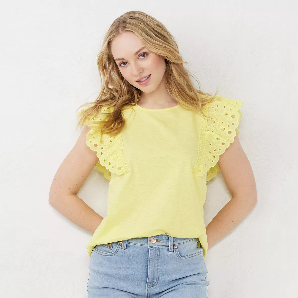 Women's LC Lauren Conrad Eyelet Ruffle Top | Kohl's