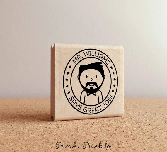 Personalized Male Teacher Rubber Stamp, Custom Teacher Stamp - Choose Text, Hairstyle | Etsy (US)