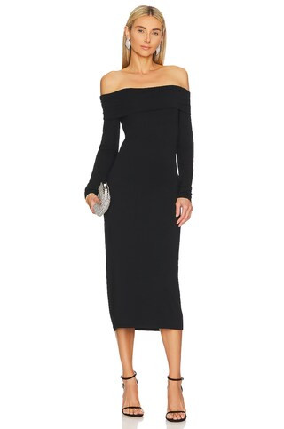 Bobi Off The Shoulder Midi Dress in Black from Revolve.com | Revolve Clothing (Global)