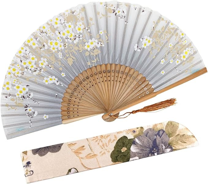 Amajiji 8.27"(21cm) Hand Held Bamboo Silk Folding Fan Hand Fan,Chinese/Japanese Charming Elegant ... | Amazon (US)