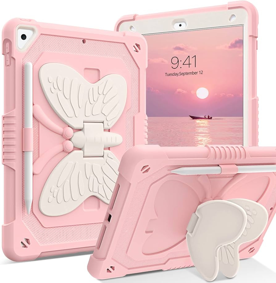 DUEDUE for iPad 10.2 9th/8th/7th Generation Case 2021/2020/2019, Butterfly Wings Kickstand with P... | Amazon (US)