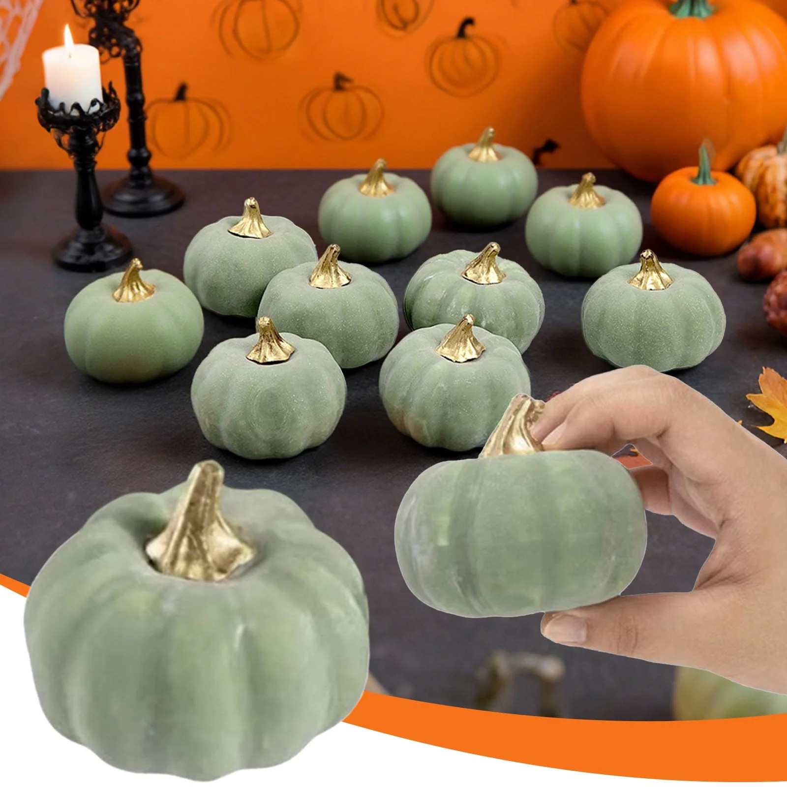 Fake Green Velvet Pumpkin Halloween Decoration Foam Prop, Dark Green Pumpkin for Fall Decor | Walmart (US)