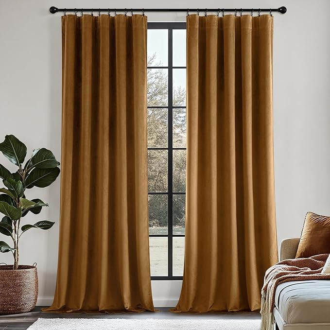 MIULEE Golden Brown Velvet Curtains 84 Inch Long Luxury Super Soft Thermal Insulated Blackout Cur... | Amazon (US)