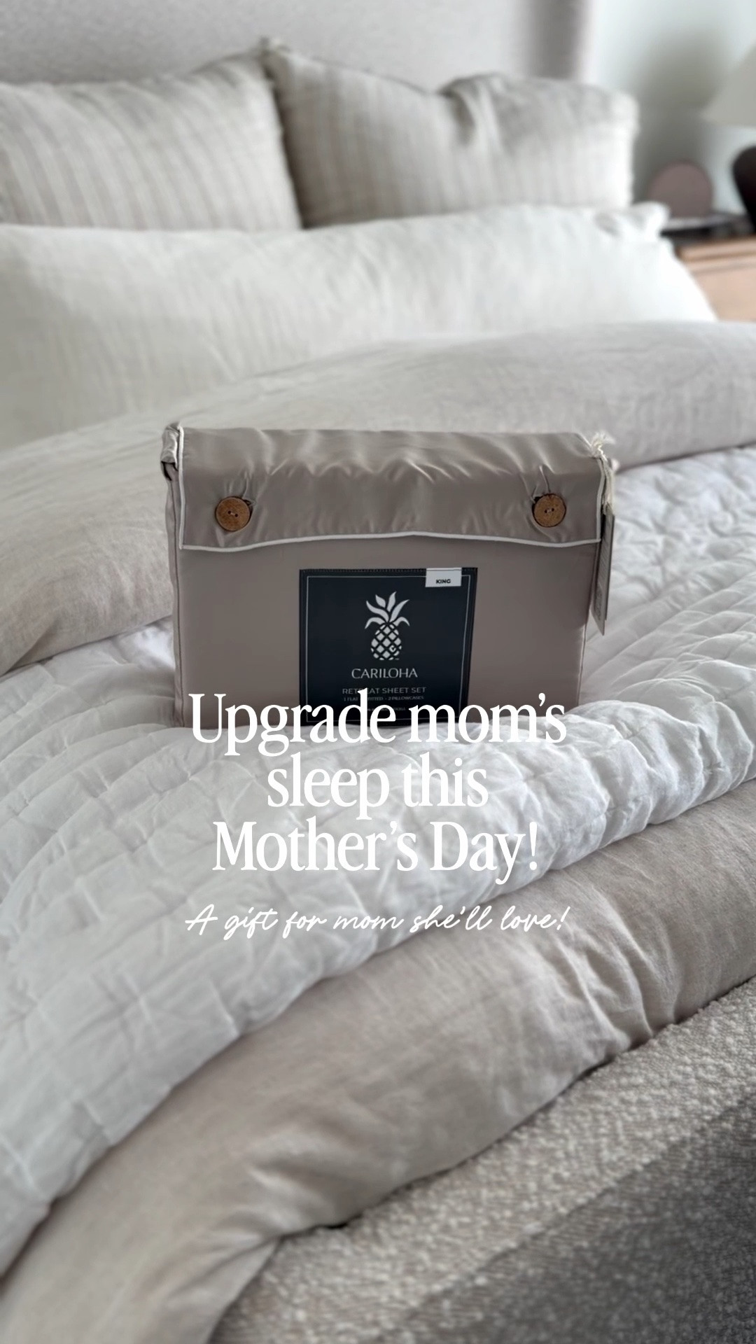 🌸 #ad When you finally find mom a gift she’ll actually use every single day. 👏 Soft, cozy and cooling - mom deserves the best and these Retreat Sheets from @Cariloha check all the boxes. I love this limited edition color with the contrast piping (these are the Coastal Gray color). 

Use code FRENGPARTY35 to save 35% sitewide, 25% off mattresses & bases.
#bedding #bedroominspo #giftformom

#LTKHome #LTKMothersDay