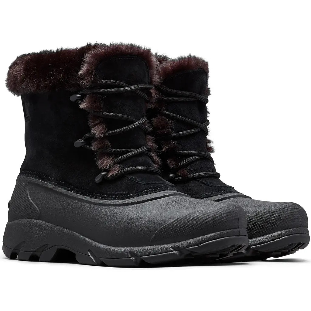 SOREL Snow Angel Faux Fur Detail Waterproof Boot in Black at Nordstrom, Size 6 | Nordstrom