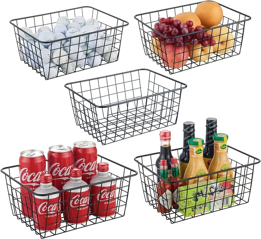 Pantry Organization and Storage 5 Pack, Wire Storage Baskets for Kitchen, Laundry, Garage, Fridge... | Amazon (US)