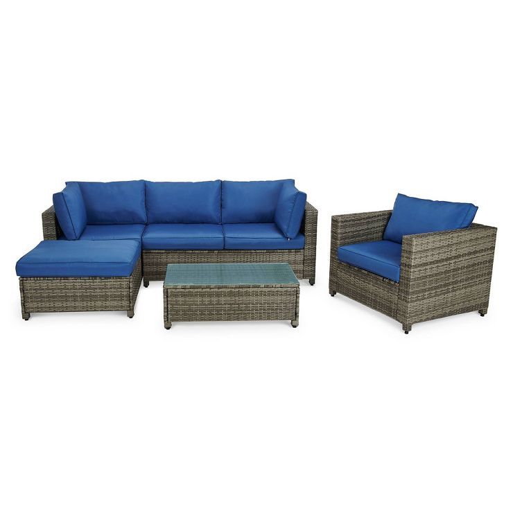 4pc Wicker Patio Sectional Seating Set - Blue - EDYO LIVING | Target