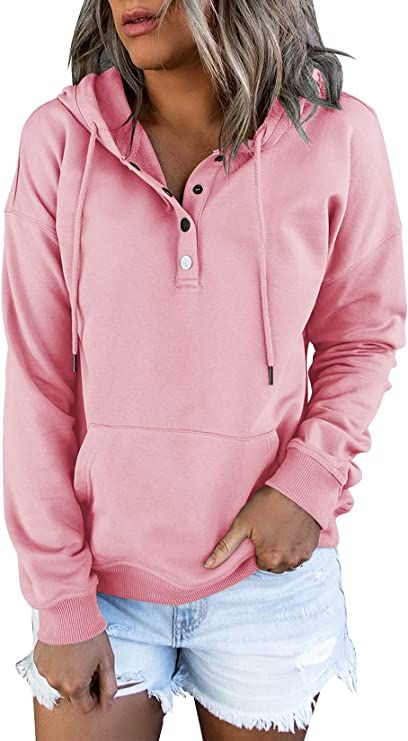 Vivitulip Women's Pullover Hoodies Tops Casual Button Down Long Sleeve Sweatshirts With Pocket | Amazon (US)