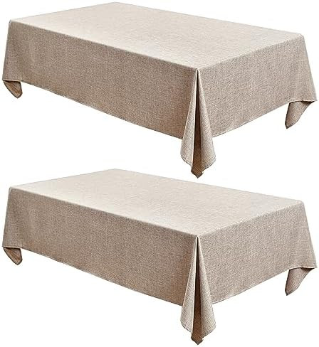 Nature Faux Linen Tablecloths Rectangle 60 x 84 Inch - 2 Pack Neutral Table Clothes for 4-6 Foot ... | Amazon (US)
