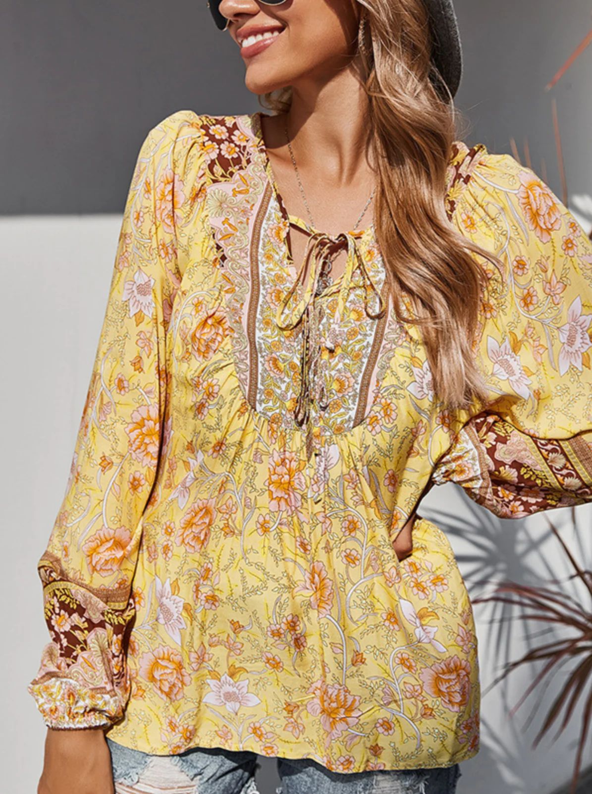 'Benji' Floral Boho Tied Blouse (2 Colors) | Goodnight Macaroon