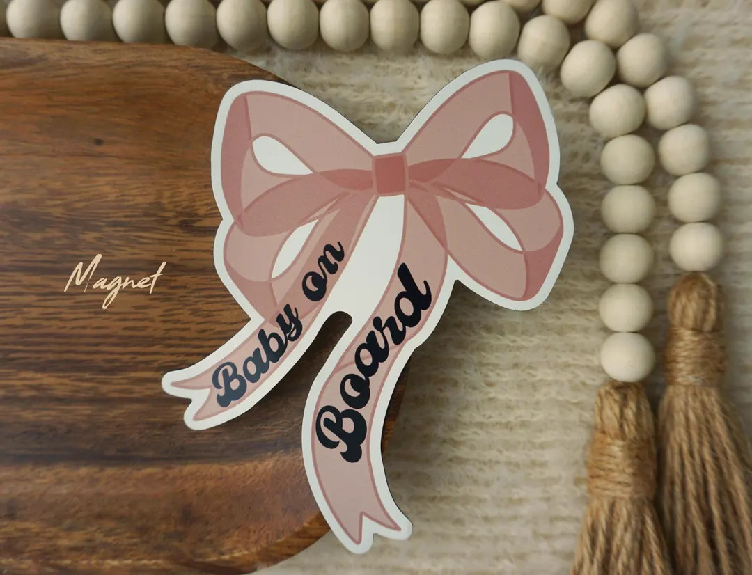 MAGNET Blush Pink BOW Baby on Board I Fridge Car Magnet, Decorative Magnet, Car Decal, Weatherpro... | Etsy (US)