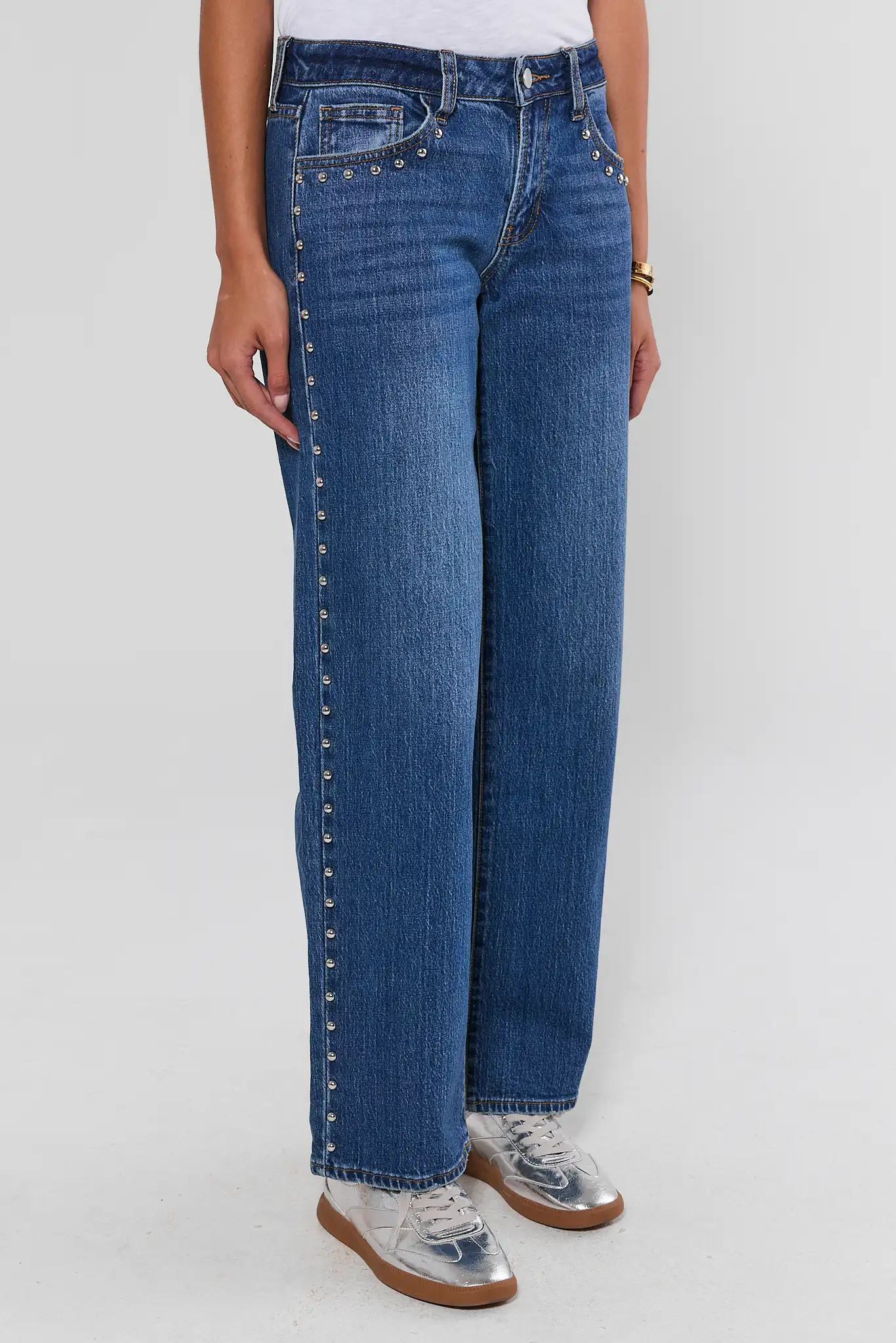 Medium Wash Straight Leg Studded Jeans | Avara