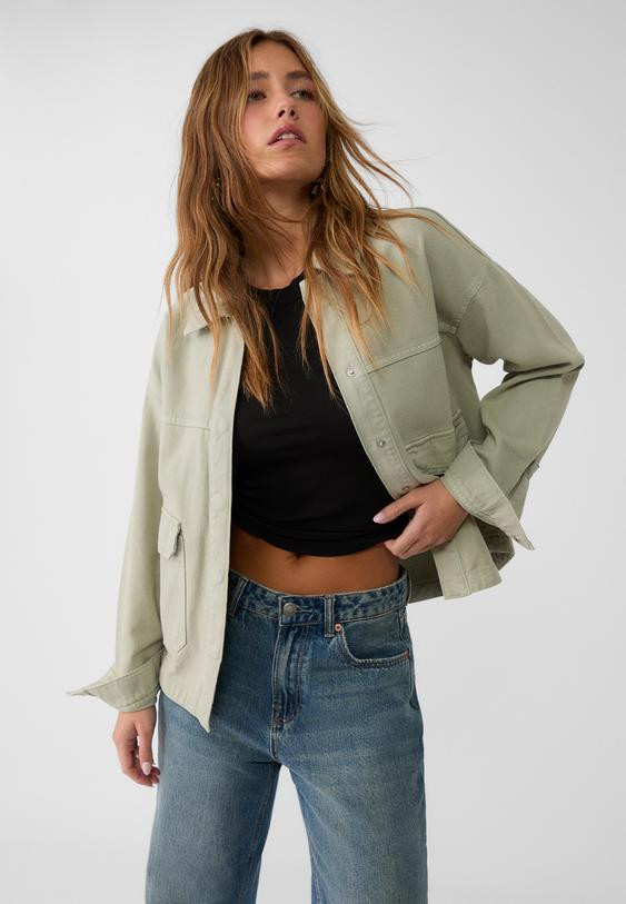 Leopard print twill overshirt with pockets | Stradivarius (UK)