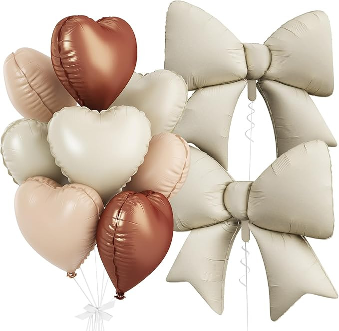 Brown Cream Heart Balloons, Foil Bow Balloons, 10Pcs 18 Inch Sand White Apricot Heart Shaped Ball... | Amazon (US)
