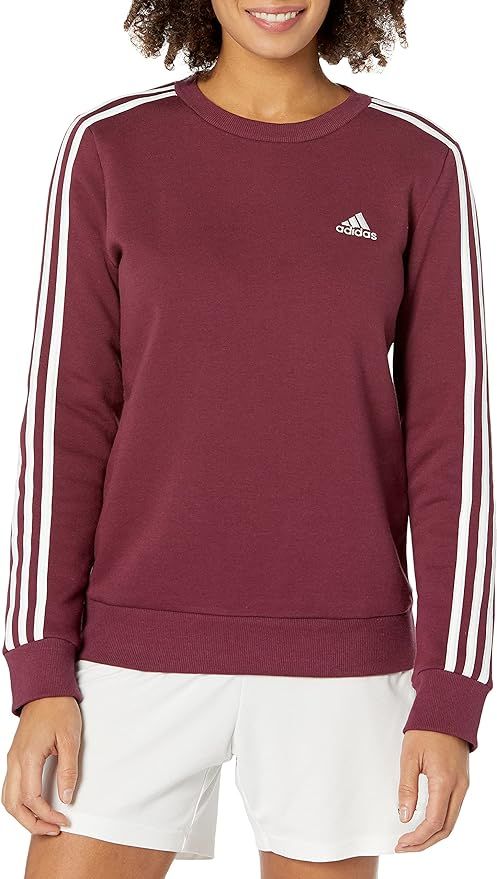 adidas Women's Essentials 3-Stripes Fleece Sweatshirt, Victory Crimson/White, Medium at Amazon Wo... | Amazon (US)