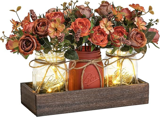 3 Pcs Mason Jar Centerpiece Table Decorations for Dining Table Decor Farmhouse Coffee Table Decor... | Amazon (US)