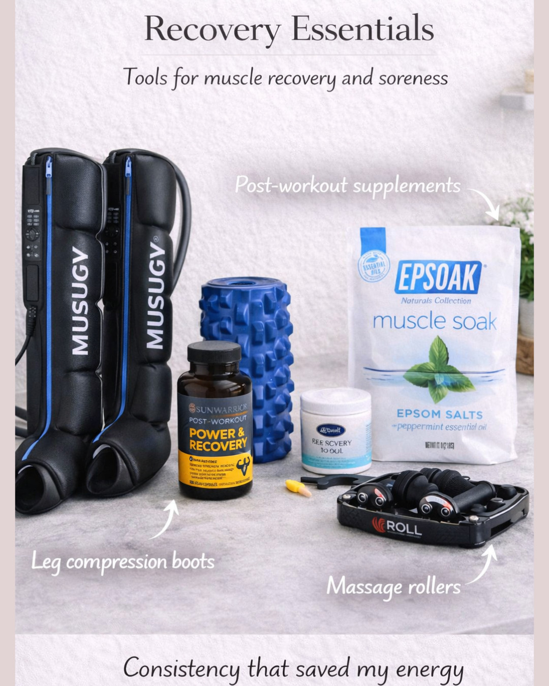 Recovery isn’t optional, it’s part of performance 💪🏼

If you train hard (or just want to feel good in your body), these are my recovery essentials:

✔️ Leg compression boots (game changer for circulation + soreness)
✔️ Post-workout recovery supplements
✔️ Deep tissue massage roller
✔️ Foam roller for daily mobility
✔️ Epsom salt muscle soaks

The biggest shift for me?
Consistency. Not intensity.

When I prioritize recovery, I have more energy, less stiffness, and better workouts the next day.

Everything linked on LTK + Amazon 🤍

#RecoveryRoutine #MuscleRecovery #WellnessHabits #ActiveLifestyle #LTKFitness #AmazonFinds 

 #LTKfitnessgoals #LTKselfcare #LTKActive