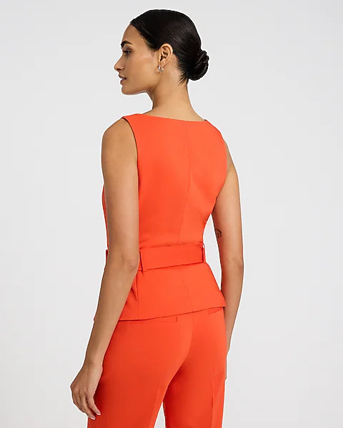 Stretch Cotton Square Neck Belted Blazer Vest | Express