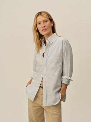 White/Blue Malibu Stripe Big Oxford BD Shirt | Buck Mason
