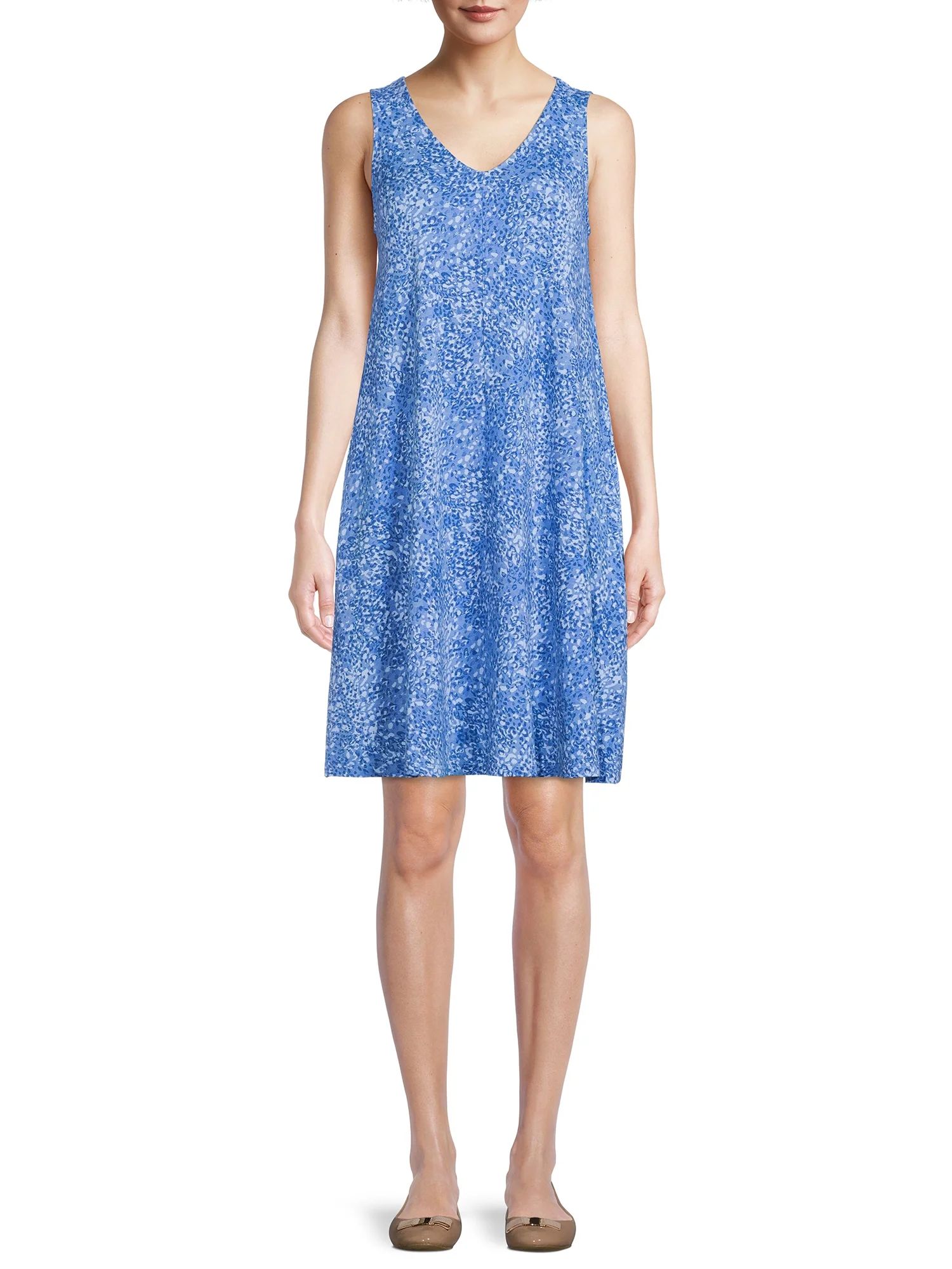 Time and Tru Women's V-Neck Printed Knit Dress | Walmart (US)