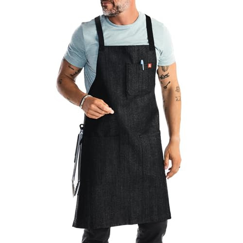hedley & bennett Crossback Chef Apron – Professional Kitchen Apron for Men & Women – 100% Cotton Denim, 8oz Fabric – Abalone Black | Amazon (US)