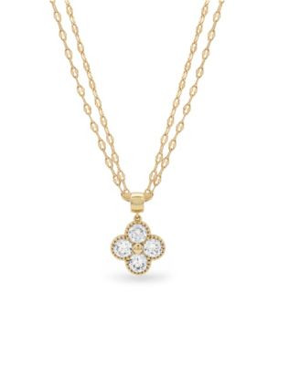 Macy's 18k Gold-Plated Cubic Clover on Double Butterfly Chain Necklace - White | Macy's