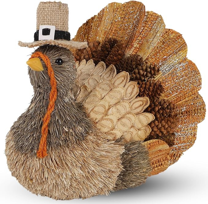winemana Thanksgiving Turkey Decor – 7.9" Tall Sisal Turkeys Table Centerpiece with Top Hat, Fa... | Amazon (US)