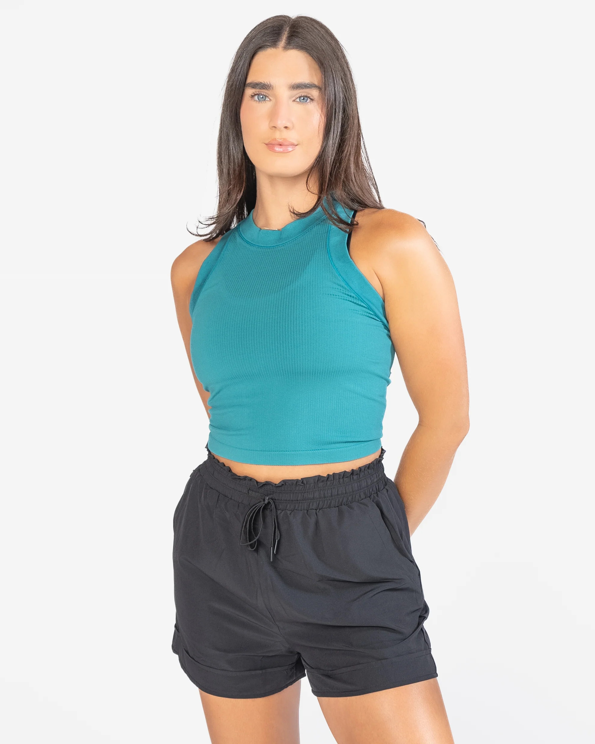 Bella Ribbed Crop Tank - Harbor | Senita Athletics