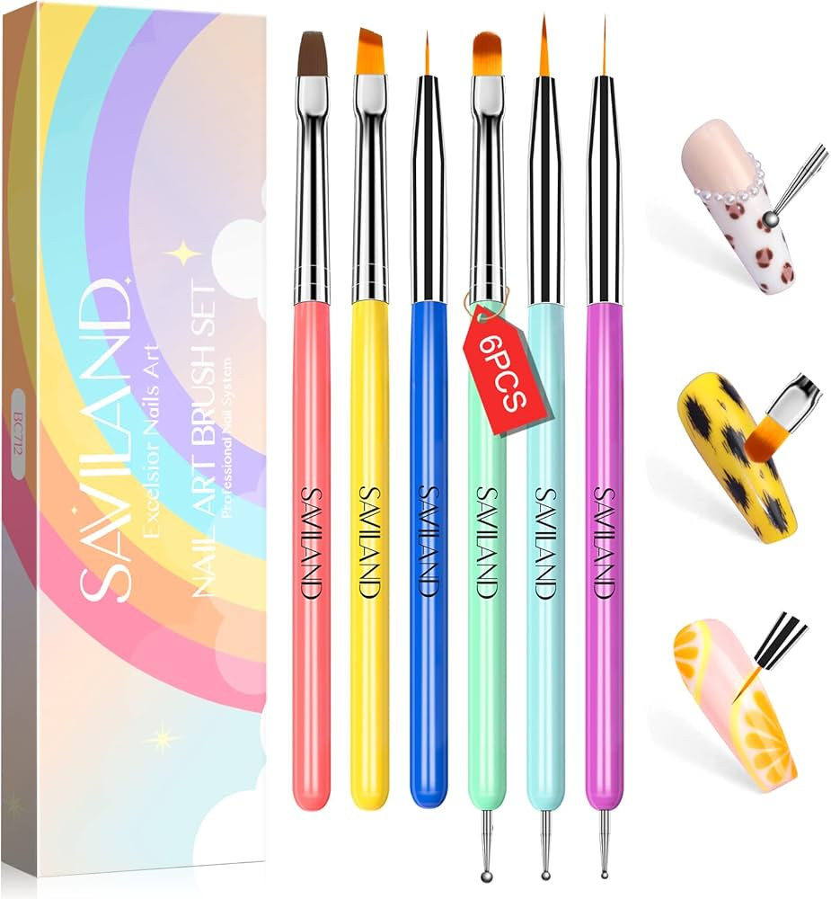 SAVILAND 6PCS Nail Art Brushes Set – Multifunctional Nail Brushes for Nail Art Nail Design Brus... | Amazon (US)
