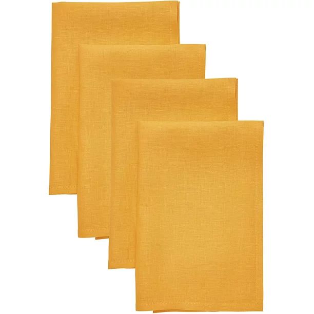 100% Pure Linen Dinner Napkins - 20 x 20 Inch Tangerine Yellow, Set of 4 Linen Napkins, Fete - Eu... | Walmart (US)