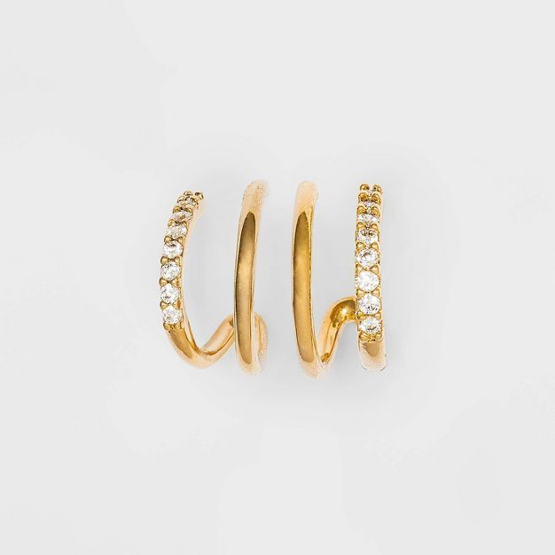 14K Gold Plated Cubic Zirconia Double Hoop Earrings - A New Day™ | Target
