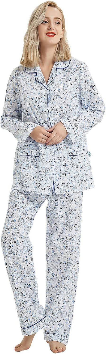 GLOBAL Womens Pajamas Set 100% Cotton Womens PJs Drawstring Sleepwear for Women | Amazon (US)