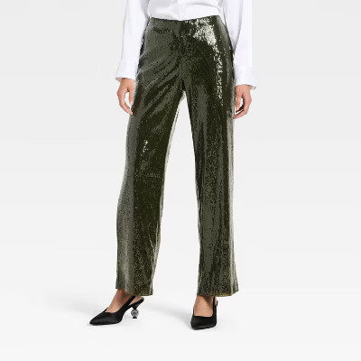 Women's Sequin Pants - A New Day™ Green M | Target