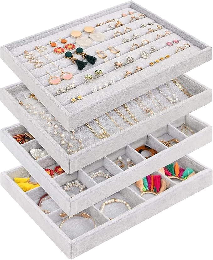 Mebbay Stackable Velvet Jewelry Trays Organizer, Jewelry Storage Display Trays for Drawer, Earrin... | Amazon (US)